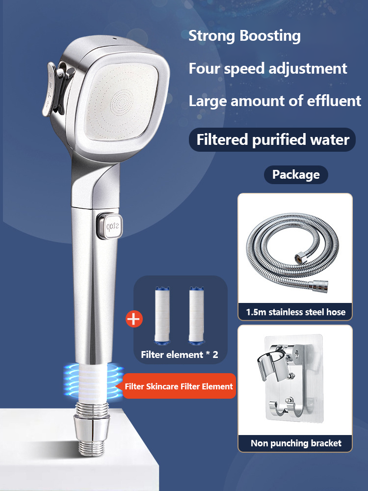 4-mode Handheld Pressurized Shower Head with Pause Switch