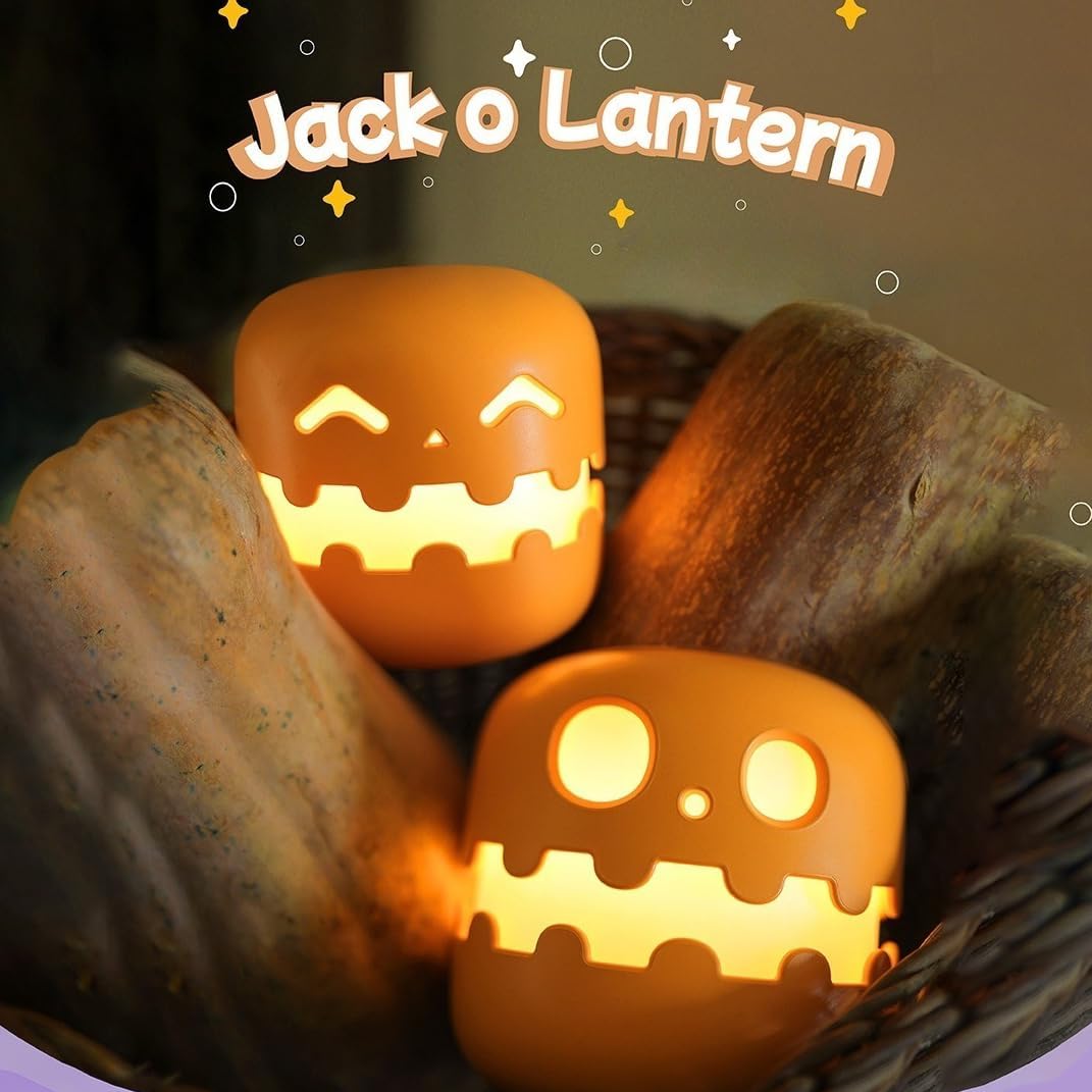 Spooky Pumpkin Night Light, 2025 New Jack o Lantern Night Light with Push Switch, Cute Creative Pumpkin Lamp Table Desk Bedroom Decor Gift for Birthday, Halloween (Smiley)