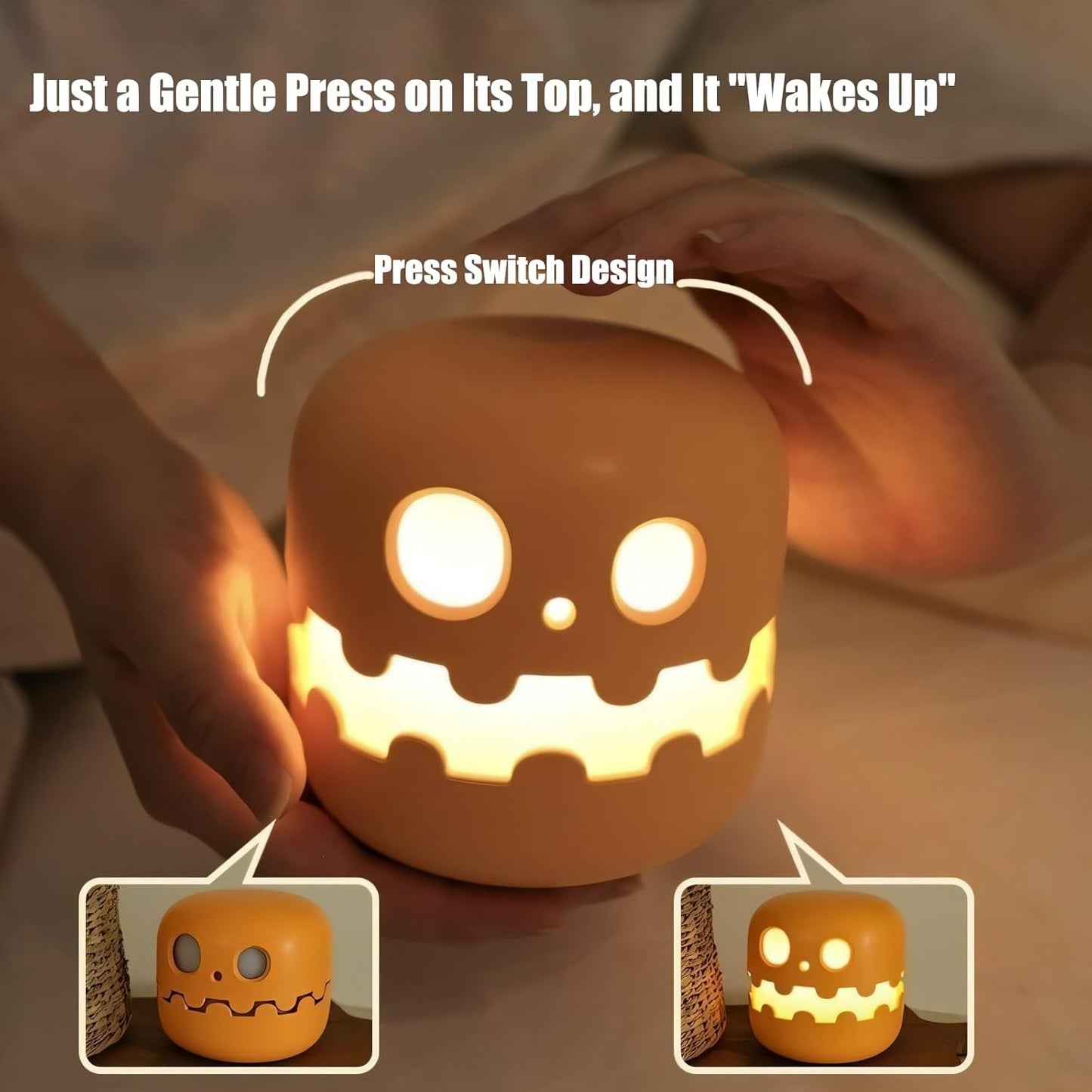 Spooky Pumpkin Night Light, 2025 New Jack o Lantern Night Light with Push Switch, Cute Creative Pumpkin Lamp Table Desk Bedroom Decor Gift for Birthday, Halloween (Smiley)