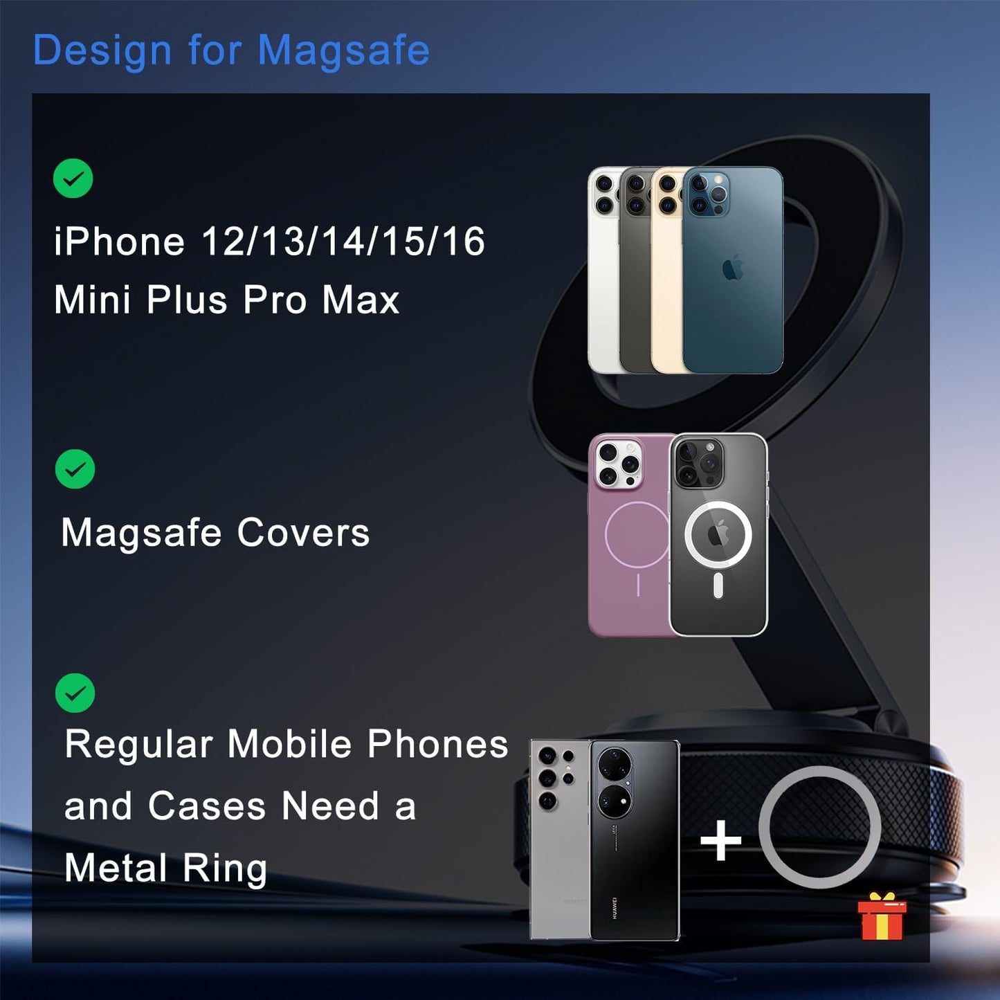 360° Rotation Vacuum Magnetic Phone Holders for Your Car, Foldable Suction Cup Phone Mount for Garmin GPS/Gym/Mirror, Adjustable Magnetic Phone Stand for Magsafe iPhone 16 Pro Max 15