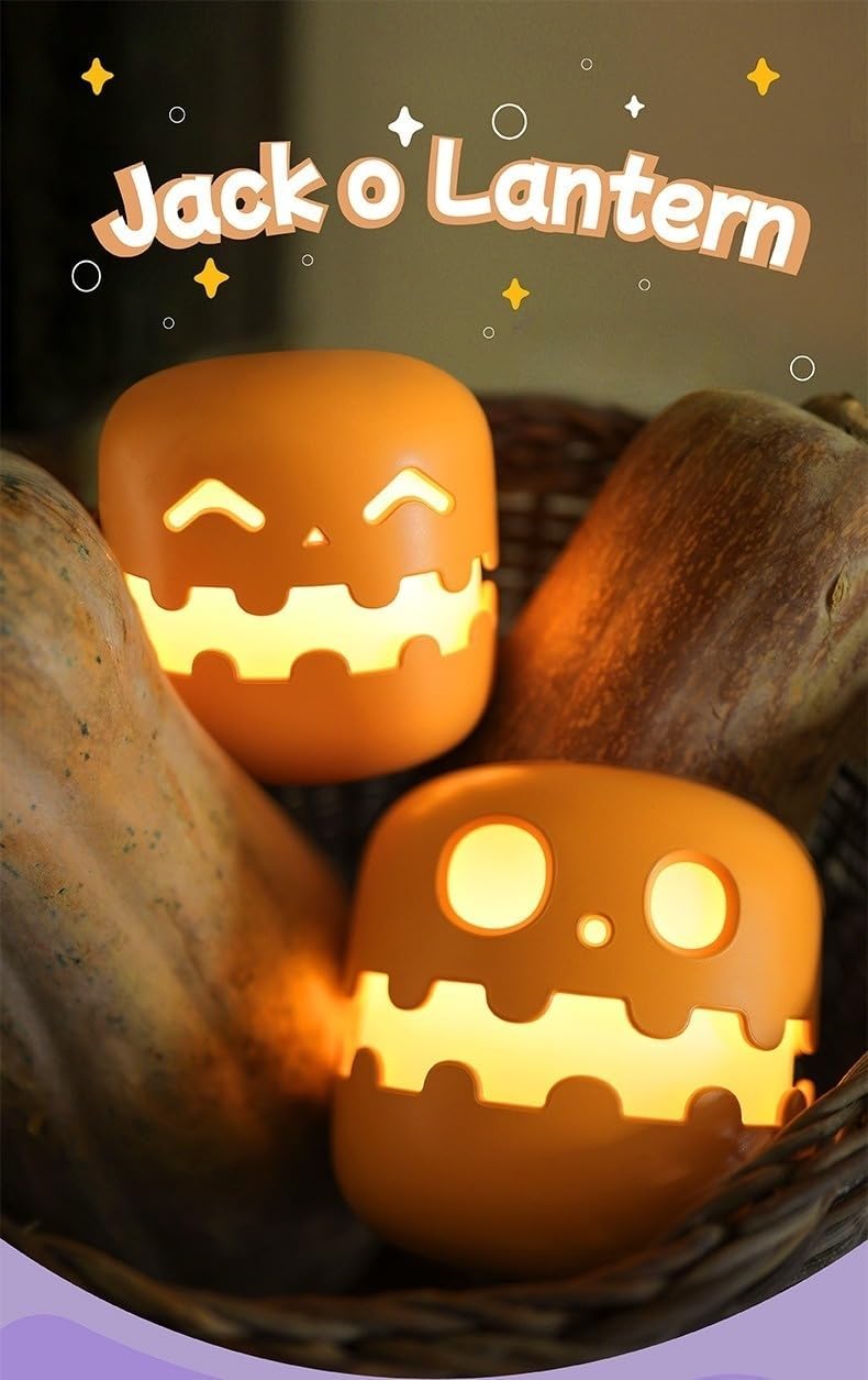 Spooky Pumpkin Night Light, 2025 New Jack o Lantern Night Light with Push Switch, Cute Creative Pumpkin Lamp Table Desk Bedroom Decor Gift for Birthday, Halloween (Smiley)