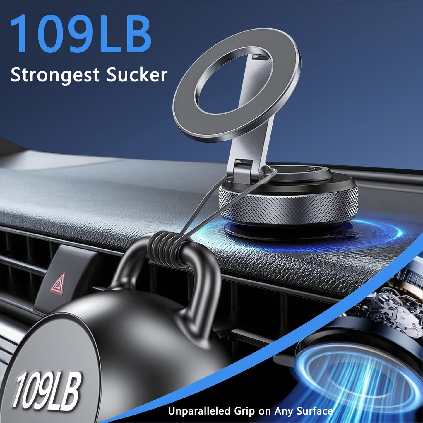 360° Rotation Vacuum Magnetic Phone Holders for Your Car, Foldable Suction Cup Phone Mount for Garmin GPS/Gym/Mirror, Adjustable Magnetic Phone Stand for Magsafe iPhone 16 Pro Max 15