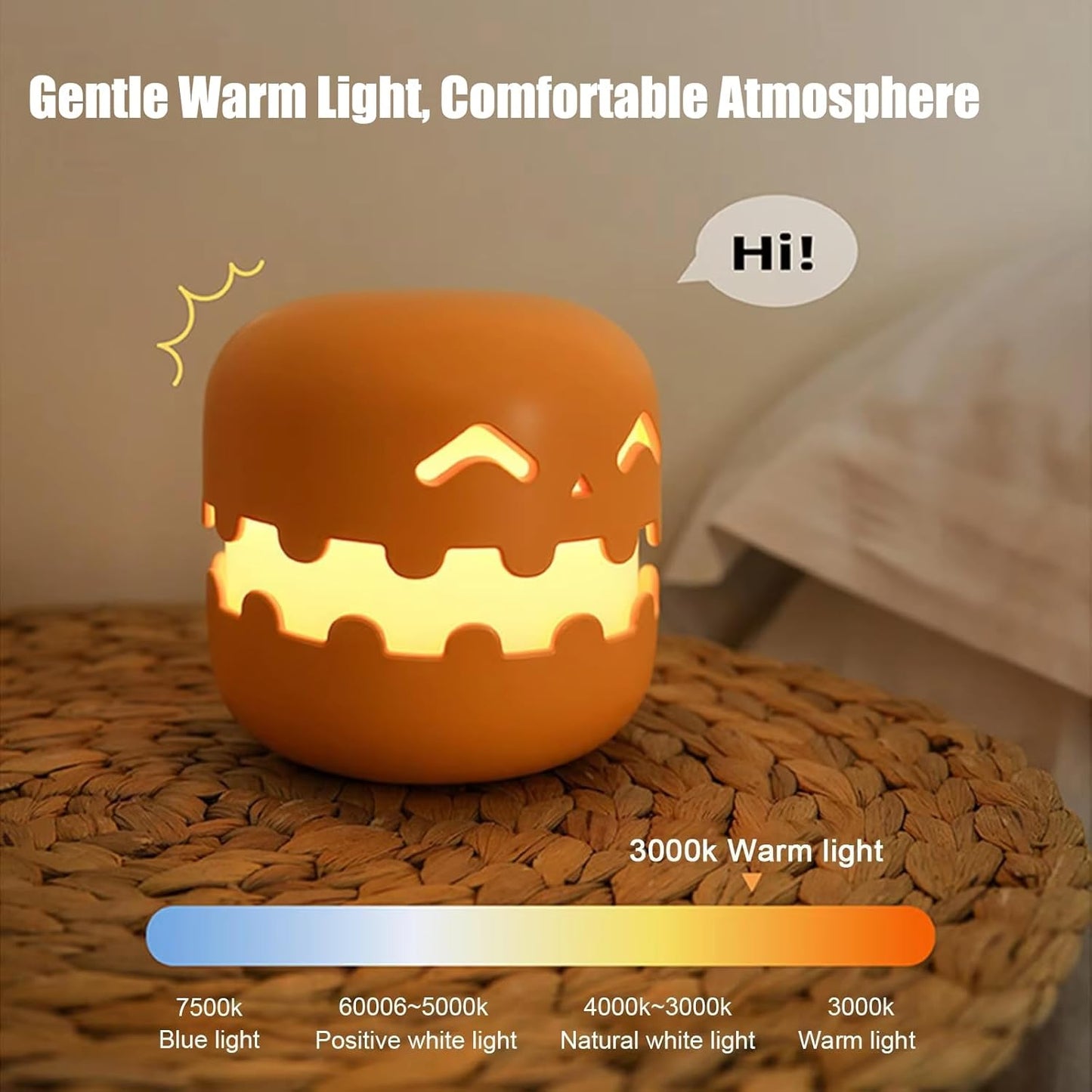 Spooky Pumpkin Night Light, 2025 New Jack o Lantern Night Light with Push Switch, Cute Creative Pumpkin Lamp Table Desk Bedroom Decor Gift for Birthday, Halloween (Smiley)