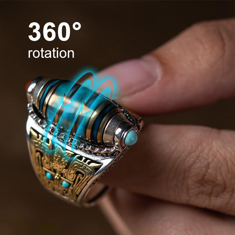 Turquoise Six-character Mantra Nine-eyed Dzi Bead Ring✨✨