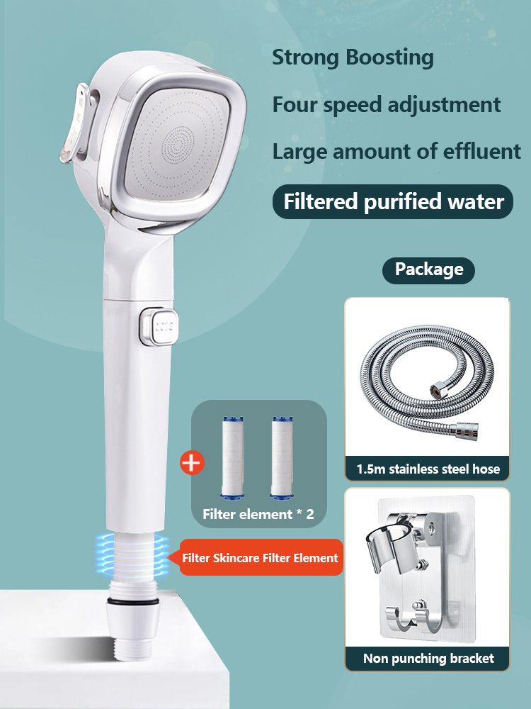 4-mode Handheld Pressurized Shower Head with Pause Switch